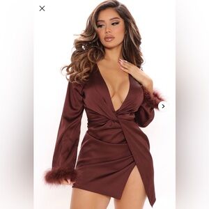 NWT Fashion Nova Tainted Love Satin Mini Dress - Brown Rich Brown Satin Dress